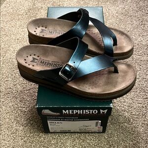 Mephisto Blue Leather Buckle Sandals